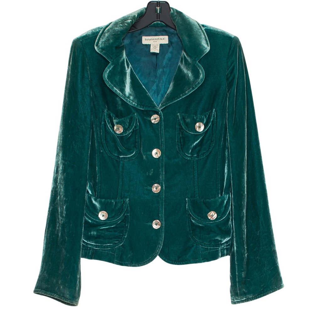 Banana Republic Velvet Blazer Vintage Y2K Dark Academia Button Up Jacket Green 8